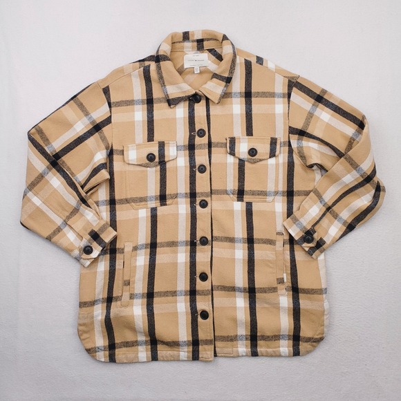 Lucky Brand Other - Lucky Brand Shirt Jacket Mens Medium Tan Black Tartan Plaid Flannel Shacket